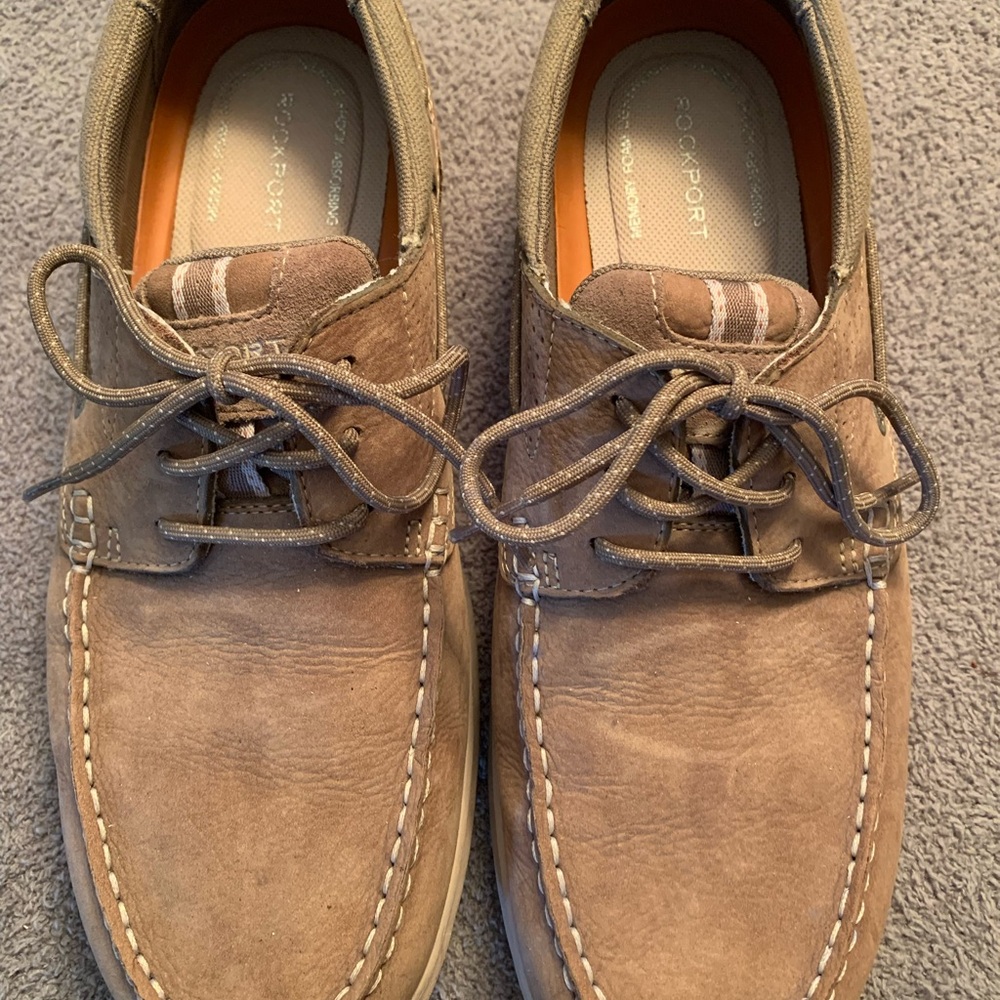 Rockport Men's Tan/Brown Nubuck Leather Lightweight Memory Foam Boat Shoes